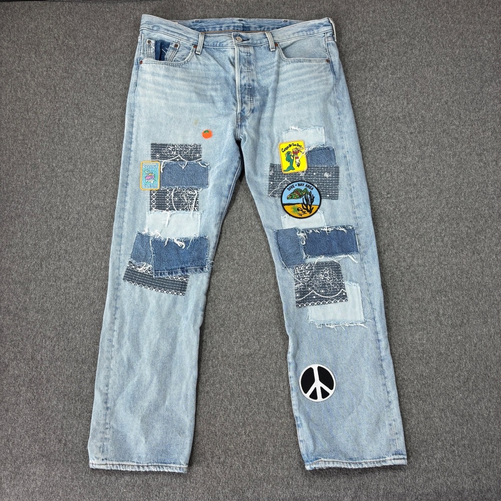 Levi's Light Blue Straight Jeans with Patchwork and Peace Patch